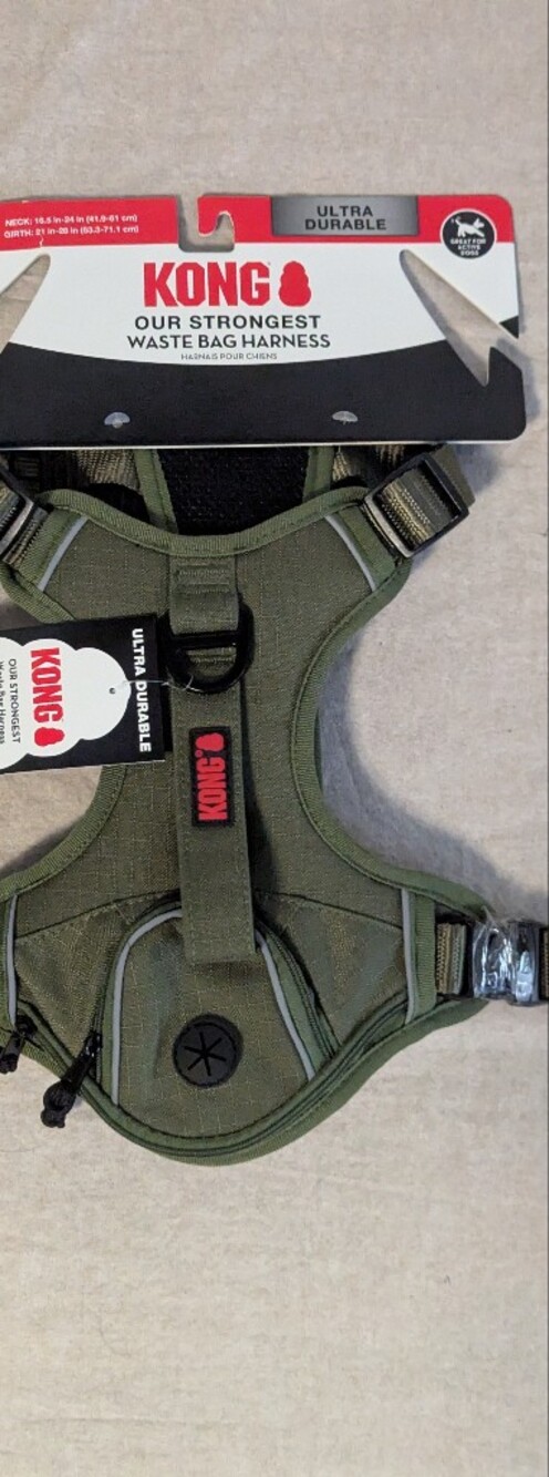 KONG Padded Adjustable Soft Vest Mesh Dog Harness Waste Bag Model Medium Green